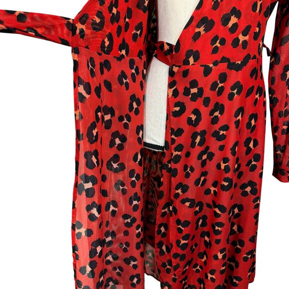 Cabi Outlet Large Siren Midi Wrap Dress Leopard Print V-Neck Stretch Long Sleeve - Picture 7 of 10